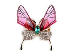 Kraftika 1ks růžová motýl brož s broušenými kamínky vážka, motýl