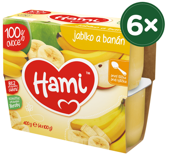 Hami 100% Ovoce jablko, banán - 6 x (4x100g)