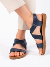 Amiatex Módní modré dámské sandály na plochém podpatku, odstíny modré, 36