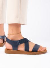 Amiatex Módní modré dámské sandály na plochém podpatku, odstíny modré, 36