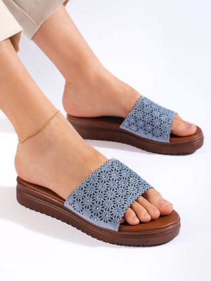 Amiatex Praktické modré nazouváky dámské bez podpatku + Ponožky Gatta Calzino Strech
