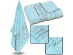 sarcia.eu Modrý bavlněný ručník s ozdobnou výšivkou, šedá výšivka 48x100 cm 1
