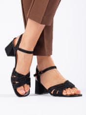 Amiatex Exkluzívní černé sandály dámské na širokém podpatku + Ponožky Gatta Calzino Strech, černé, 40