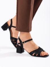 Amiatex Exkluzívní černé sandály dámské na širokém podpatku + Ponožky Gatta Calzino Strech, černé, 40