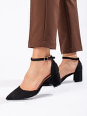 Amiatex Luxusní lodičky černé dámské na širokém podpatku + Ponožky Gatta Calzino Strech, černé, 39