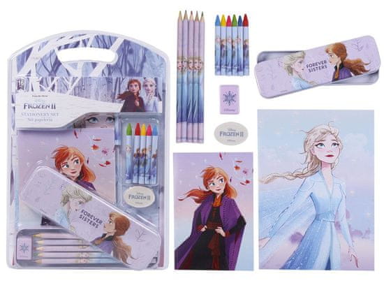 CurePink Set školních potřeb Frozen II|Ledové království 2: Forever Sisters 7 předmětů (23 x 35 cm)
