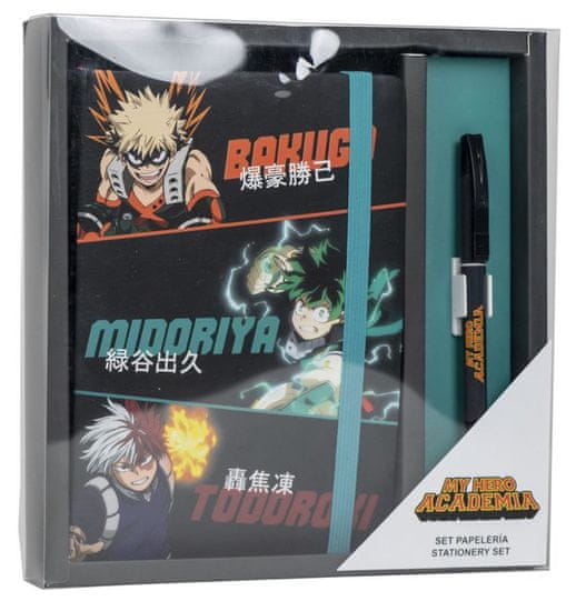 CurePink Dárkový set My Hero Academia A5 blok - propiska (23 x 24 x 3 cm)