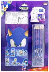 CurePink Kreativní set Sonic Prime|Ježek Sonic (omalovánky, pastelky, samolepky, blok|22 x 32 cm)