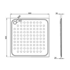 Nofer Nerezová sprchová vanička, čtverec 90x90cm, mat 13052.90.S - NOFER