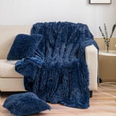 Inny Přehoz na postel YETI 150x200 chlupatá vlněná deka s texturou tmavě modrá