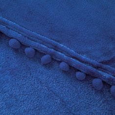 Inny Přehoz na postel Pompie 150x200 tmavě modrý s bambulkami