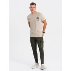 OMBRE Męski bawełniany T-shirt z nadrukiem na piersi beżowy MDN124618 XXL