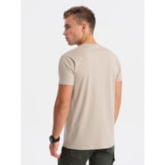 OMBRE Męski bawełniany T-shirt z nadrukiem na piersi beżowy MDN124618 XXL