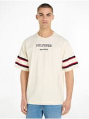 Tommy Hilfiger Béžové pánské tričko Tommy Hilfiger Monotype Sleeve Colourblock M