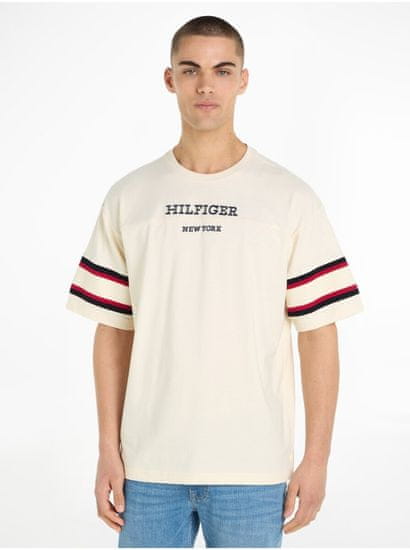 Tommy Hilfiger Béžové pánské tričko Tommy Hilfiger Monotype Sleeve Colourblock