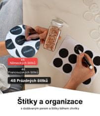 Deco Haus Skleněné dózy na koření a Stojan na kořenky s kořenkami, Třípatrový kovový Stojan na kořenky, Sada kořenek 24ks, 120 ml | DECOHAUS SPICE RACK AND SPICE JAR CHROM