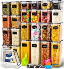 Dózy na potraviny, Plastové dózy, Dózy do kuchyně, Plastové dózy na potraviny, bez BPA, Sada 24ks | DECOHAUS CEREAL CONTAINER 24 SET BLACK L