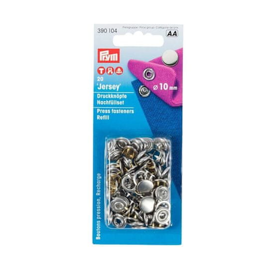 PRYM Stiskací knoflíky Jersey, 10 mm, 20 ks, hladká čepička, stříbrné