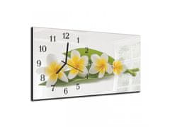 Glasdekor Nástěnné hodiny bílo žlutý květ v listu 30x60cm - Materiál: plexi