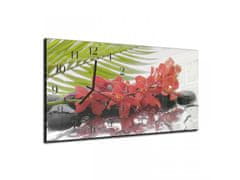Glasdekor Nástěnné hodiny orchidej, palmový list, kámen 30x60cm - Materiál: kalené sklo