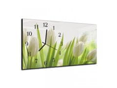 Glasdekor Nástěnné hodiny bílé tulipány 30x60cm - Materiál: plexi