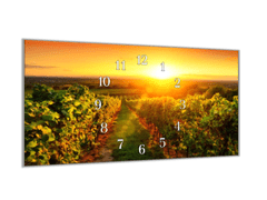 Glasdekor Nástěnné hodiny vinohrad v západu slunce 30x60cm - Materiál: kalené sklo