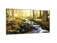 Glasdekor Nástěnné hodiny řeka v lese příroda 30x60cm - Materiál: kalené sklo