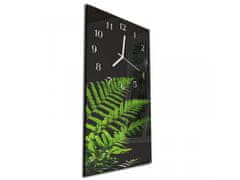 Glasdekor Nástěnné hodiny listy kapradí černé pozadí 30x60cm - Materiál: plexi