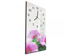 Glasdekor Nástěnné hodiny růžové květy petúnie 30x60cm - Materiál: kalené sklo