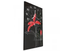 Glasdekor Nástěnné hodiny malovaný červený květ 30x60cm - Materiál: kalené sklo