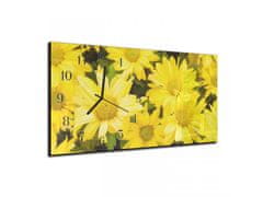 Glasdekor Nástěnné hodiny květy žluté kopretiny 30x60cm - Materiál: kalené sklo
