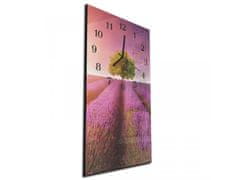Glasdekor Nástěnné hodiny levandule v západu slunce 30x60cm - Materiál: kalené sklo