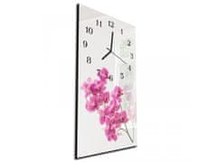 Glasdekor Nástěnné hodiny drobné květy růžové orchidej 30x60cm - Materiál: plexi