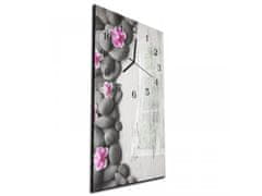 Glasdekor Nástěnné hodiny orchidej, kámen, bílé dřevo 30x60cm - Materiál: kalené sklo