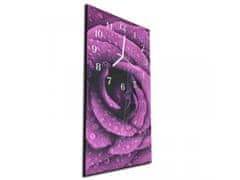 Glasdekor Nástěnné hodiny květ růže fialový 30x60cm - Materiál: kalené sklo