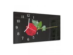 Glasdekor Nástěnné hodiny rudá růže černý podklad 30x60cm - Materiál: kalené sklo