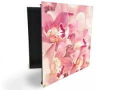 Glasdekor skříňka na klíče - detaily květy růžové orchideje - Otevírání: Levé, Barva skříňky: Bílá