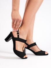 Amiatex Praktické sandály černé dámské na širokém podpatku + Ponožky Gatta Calzino Strech, černé, 39