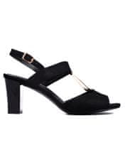 Amiatex Praktické sandály černé dámské na širokém podpatku + Ponožky Gatta Calzino Strech, černé, 39