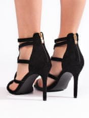 Amiatex Krásné dámské sandály černé na jehlovém podpatku + Ponožky Gatta Calzino Strech, černé, 40