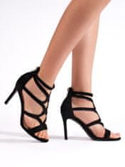 Amiatex Krásné dámské sandály černé na jehlovém podpatku + Ponožky Gatta Calzino Strech, černé, 40