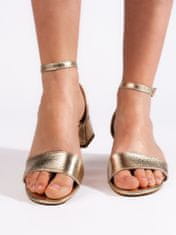 Amiatex Trendy sandály dámské zlaté na širokém podpatku + Ponožky Gatta Calzino Strech, odstíny žluté a zlaté, 39