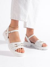 Amiatex Moderní dámské sandály bílé na plochém podpatku, bílé, 36
