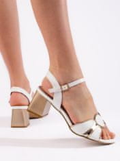 Amiatex Klasické bílé sandály dámské na širokém podpatku, bílé, 39