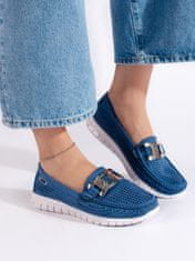 Amiatex Zajímavé mokasíny modré dámské bez podpatku + Ponožky Gatta Calzino Strech, odstíny modré, 36
