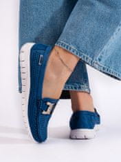 Amiatex Zajímavé mokasíny modré dámské bez podpatku + Ponožky Gatta Calzino Strech, odstíny modré, 36