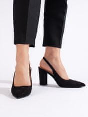Amiatex Výborné černé lodičky dámské na širokém podpatku + Ponožky Gatta Calzino Strech, černé, 38