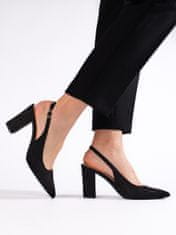 Amiatex Výborné černé lodičky dámské na širokém podpatku + Ponožky Gatta Calzino Strech, černé, 38