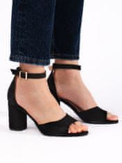 Amiatex Krásné černé dámské sandály na širokém podpatku + Ponožky Gatta Calzino Strech, černé, 40