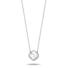 Klenoty Amber Stříbrný náhrdelník Čtyřlístek z perleti